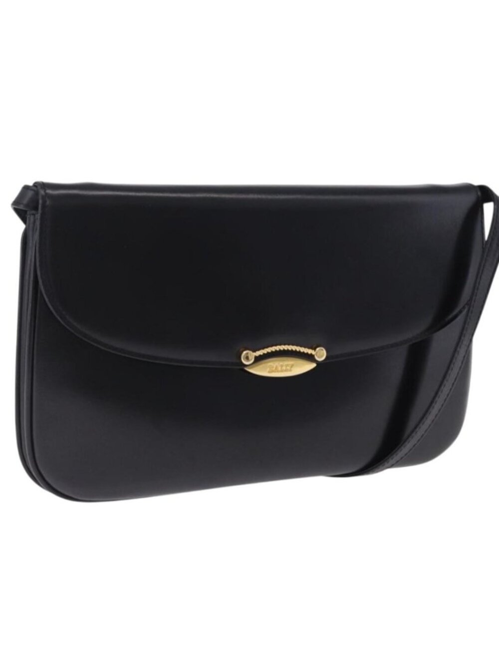 BALLY Shoulder Bag Leather Black Gold Tone